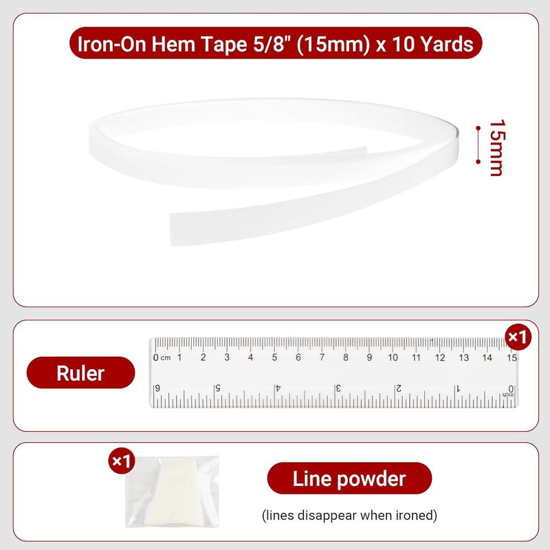 Nseamera Hem Tape 5/8 Inch x 10 Yards – Low Melting Point Iron-On Hemming Tape for Pants, Curtains, T-Shirts – Heavy Duty, Washable, No Sew Fabric Adhesive - Image 2